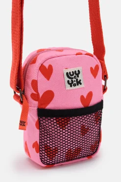 Lucy & Yak Brady - Crossbody Cotton Twill Bag in Pink Heart Cupid Print Hot
