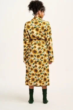 Lucy & Yak Braydon - Waffle Cotton Robe in Cream Sunflower Print Outlet