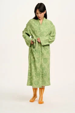Lucy & Yak Braydon - Waffle Cotton Robe in Green Eldorado Print Best