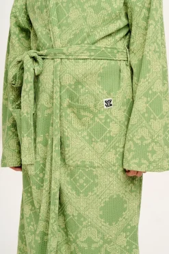 Lucy & Yak Braydon - Waffle Cotton Robe in Green Eldorado Print Best