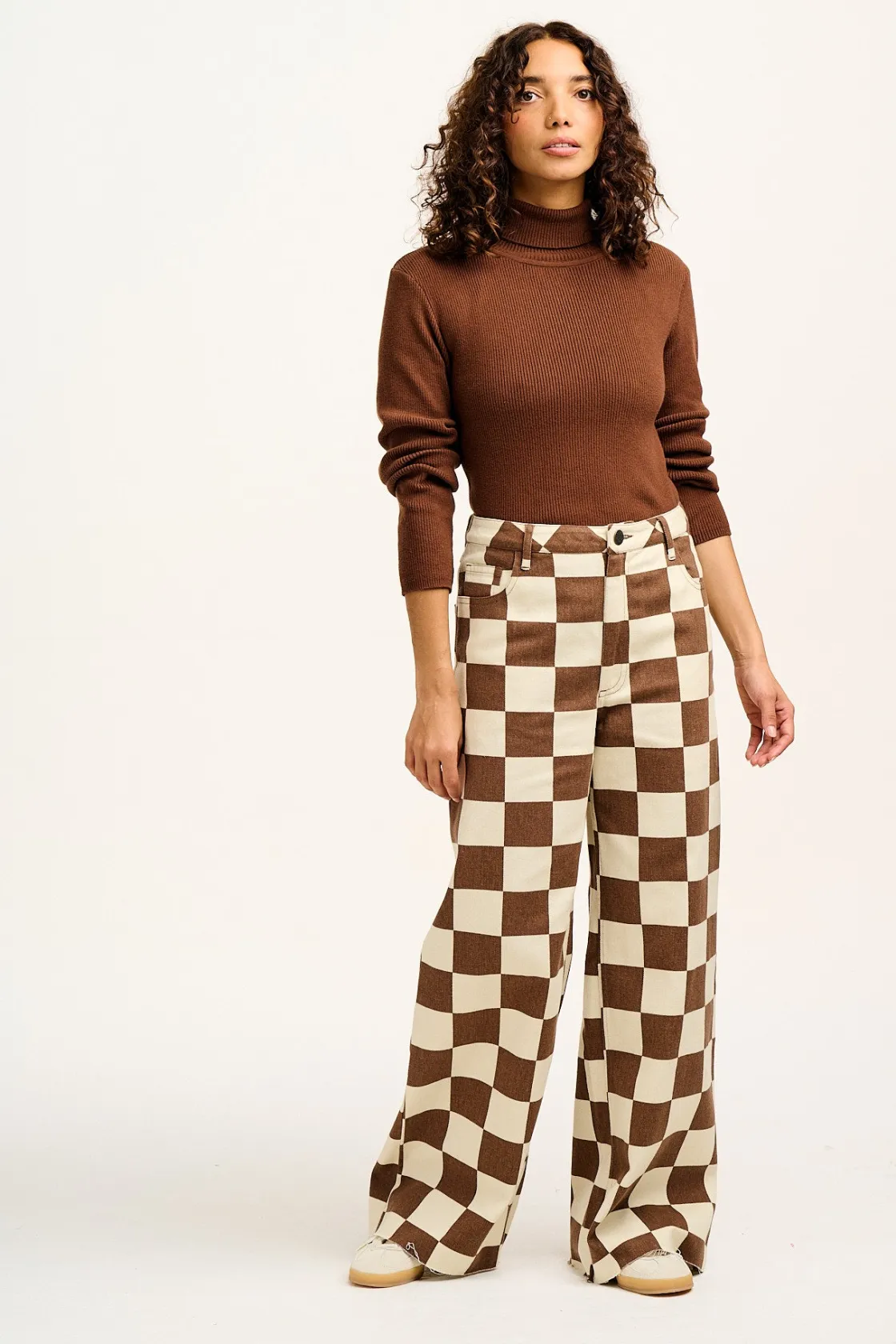 Lucy & Yak Carter - High Waisted Jeans in Cookies & Cream Checkerboard Print Hot