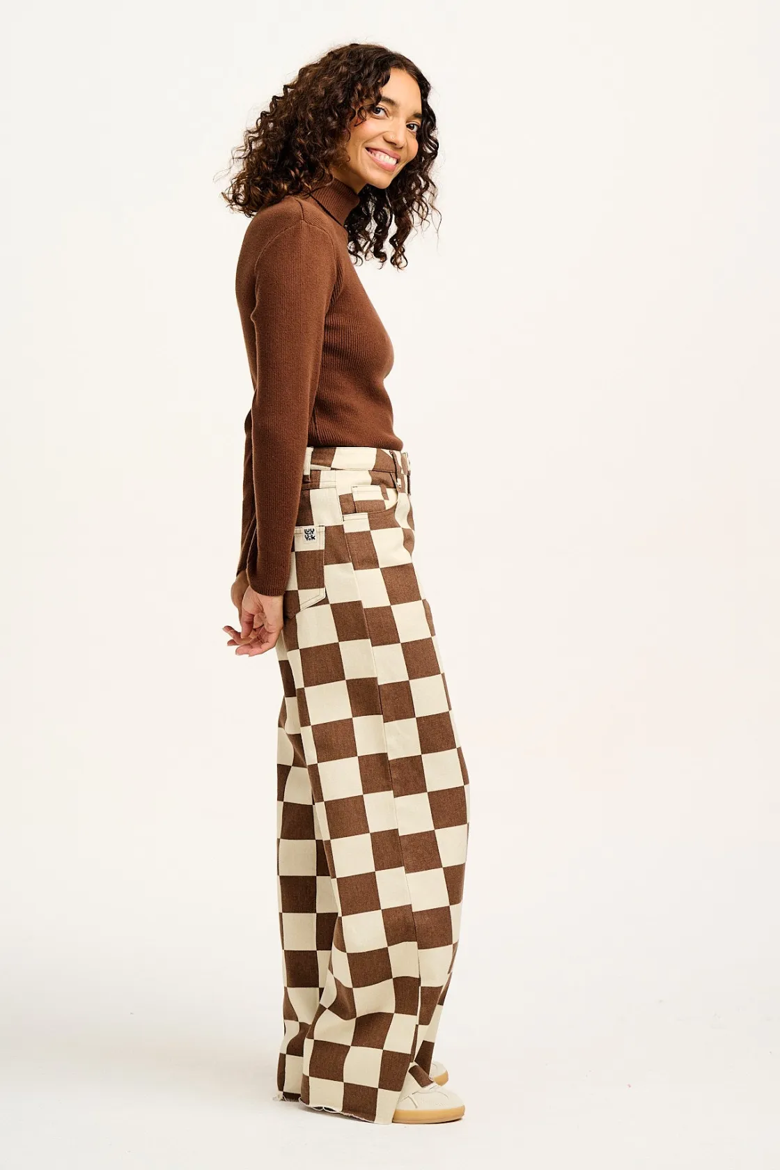 Lucy & Yak Carter - High Waisted Jeans in Cookies & Cream Checkerboard Print Hot