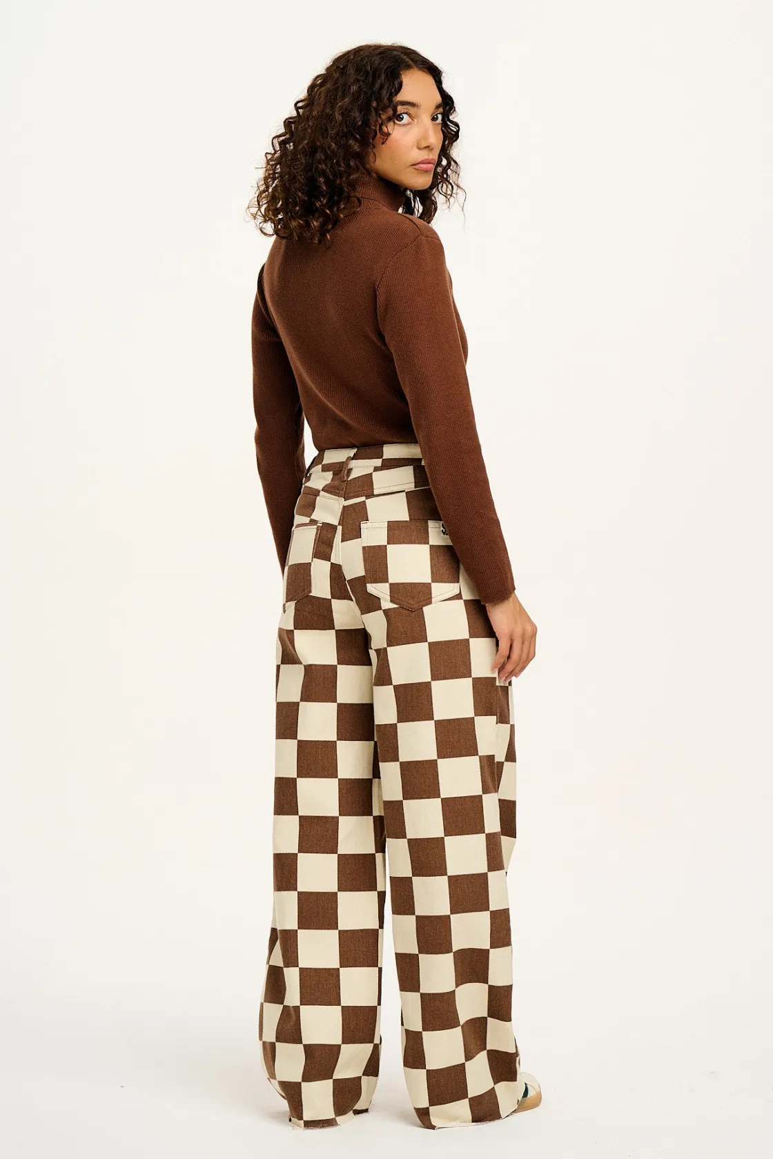 Lucy & Yak Carter - High Waisted Jeans in Cookies & Cream Checkerboard Print Hot