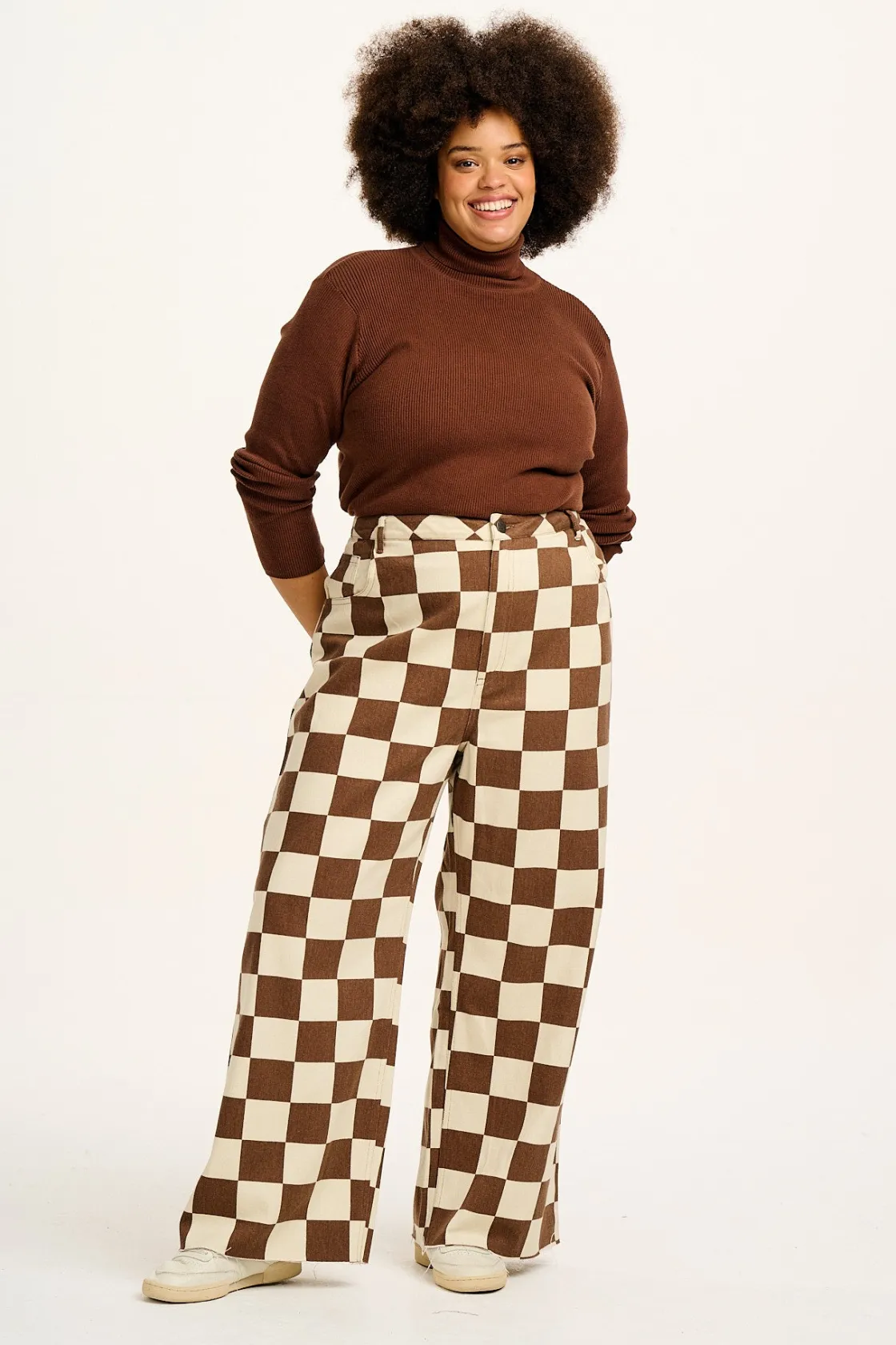 Lucy & Yak Carter - High Waisted Jeans in Cookies & Cream Checkerboard Print Hot