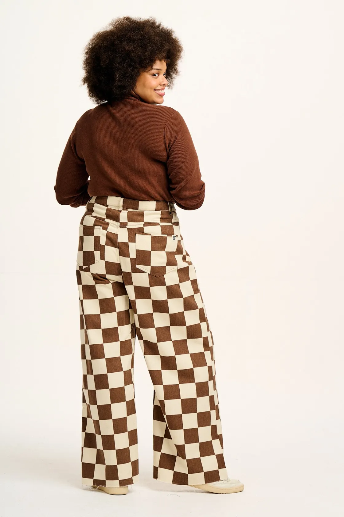 Lucy & Yak Carter - High Waisted Jeans in Cookies & Cream Checkerboard Print Hot