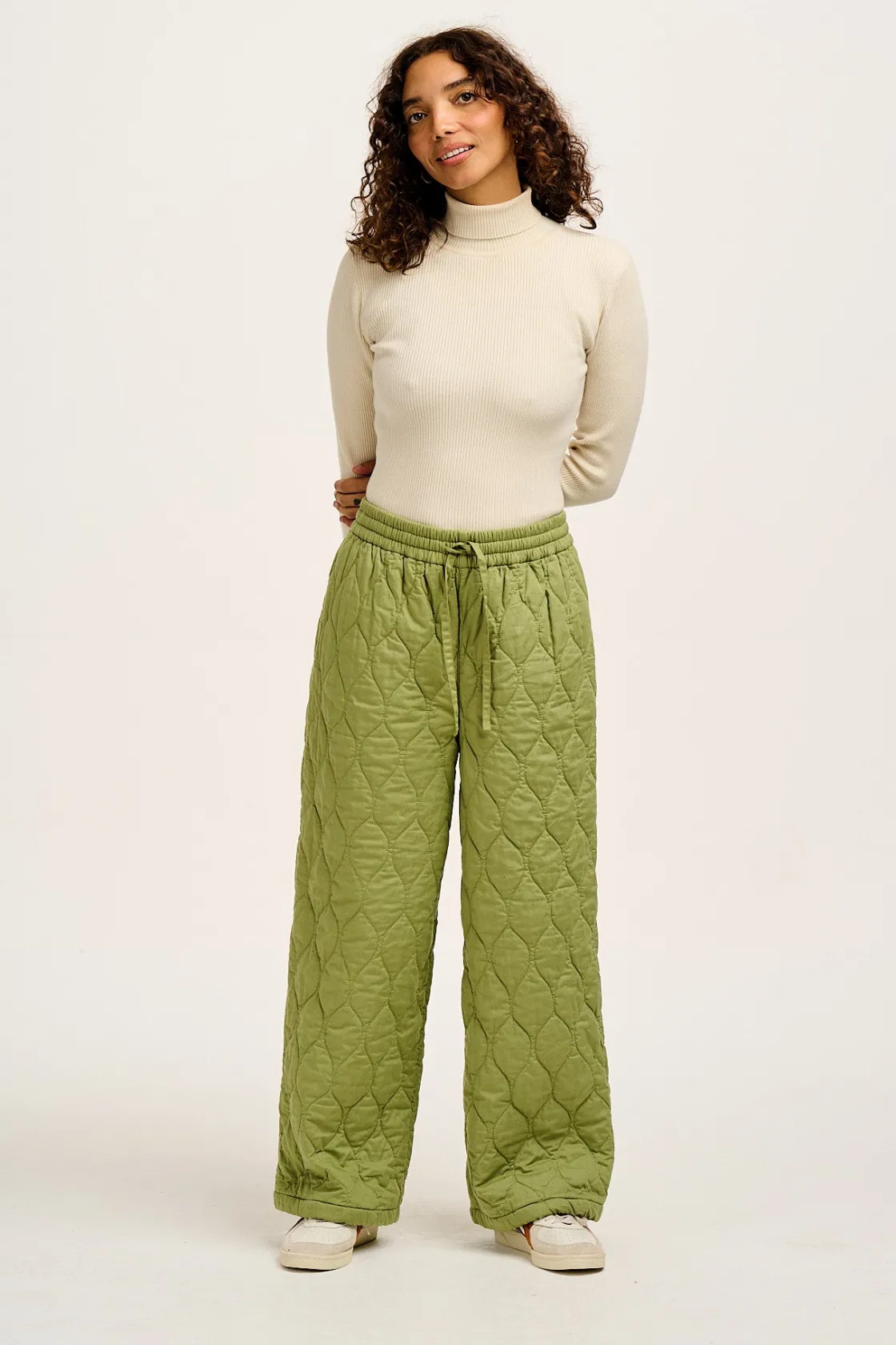 Lucy & Yak Chester - Quilted Cotton Trousers in Mosstone Green Discount
