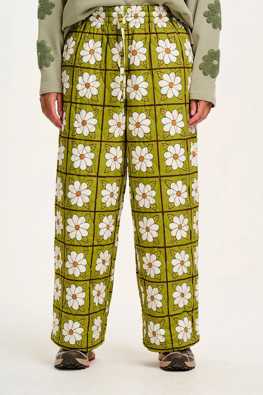 Lucy & Yak Chester - Quilted Cotton Trousers in Romneya Floral Print Hot