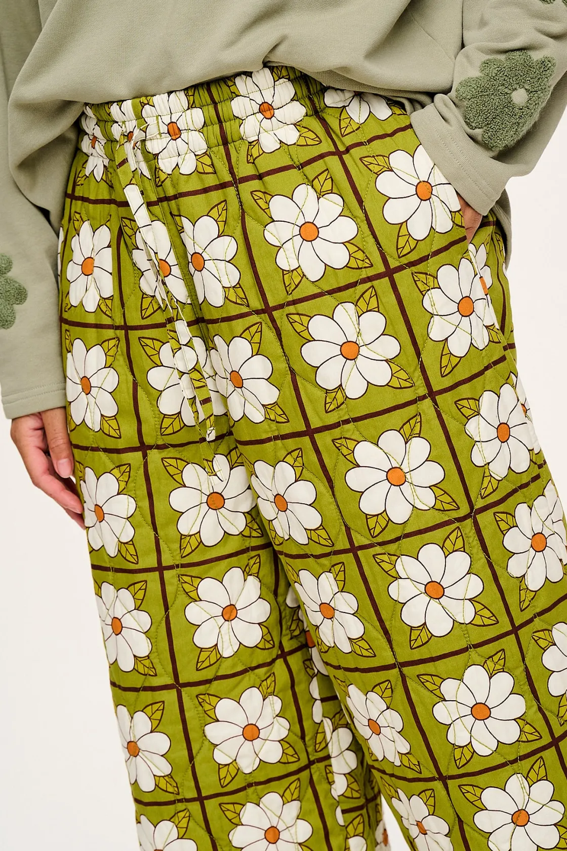 Lucy & Yak Chester - Quilted Cotton Trousers in Romneya Floral Print Hot
