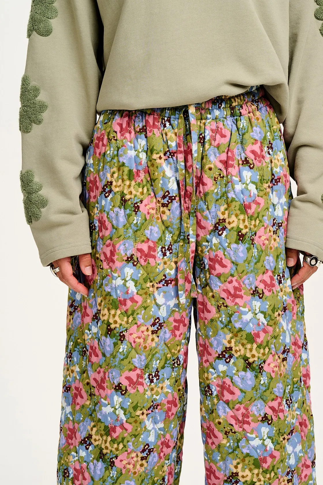 Lucy & Yak Chester - Quilted Cotton Trousers in Elsinore Floral Print Fashion