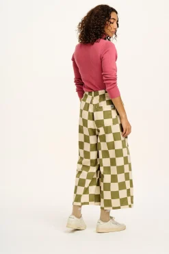 Lucy & Yak Chuck - Wide Leg Cotton Trousers in Pistachio Green Checkerboard Print Online