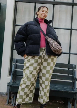 Lucy & Yak Chuck - Wide Leg Cotton Trousers in Pistachio Green Checkerboard Print Online