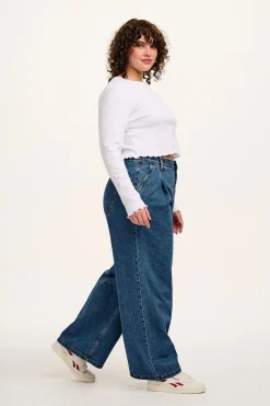 Lucy & Yak Cole - Baggy Wide Leg Denim Jeans in Mid Wash Blue Fashion