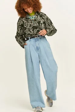 Lucy & Yak Cole - Baggy Wide Leg Denim Jeans in Light Wash Blue Fashion