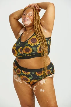 Lucy & Yak Cora - Cotton & Bamboo Bikini Pant in Sunflower Print Hot