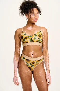 Lucy & Yak Cora - Cotton & Bamboo Bikini Pant in Cream Sunflower Print Hot