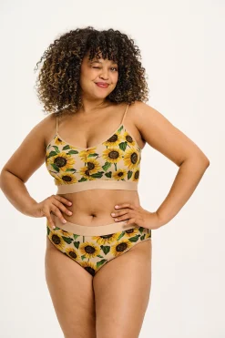 Lucy & Yak Cora - Cotton & Bamboo Bikini Pant in Cream Sunflower Print Hot