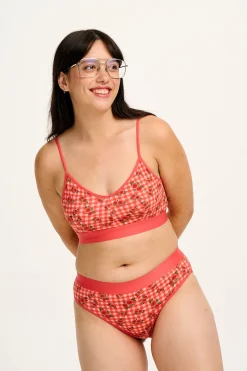 Lucy & Yak Cora - Cotton & Bamboo Bikini Pant in Pink Check Rosalind Print Best