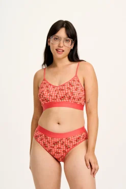 Lucy & Yak Cora - Cotton & Bamboo Bikini Pant in Pink Check Rosalind Print Best