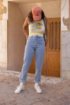 Lucy & Yak Dana - Mom Denim Jeans in Light Wash Blue New