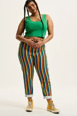 Lucy & Yak Dana - Mom Twill Jeans in Rainbow Stripe Print Outlet