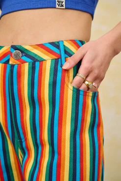 Lucy & Yak Dana - Mom Twill Jeans in Rainbow Stripe Print Outlet