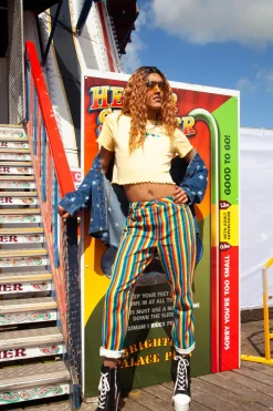 Lucy & Yak Dana - Mom Twill Jeans in Rainbow Stripe Print Outlet