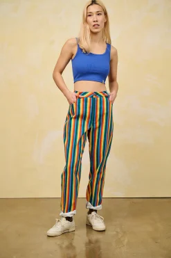 Lucy & Yak Dana - Mom Twill Jeans in Rainbow Stripe Print Outlet