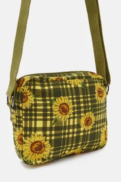 Lucy & Yak Dara - Crossbody Twill Bag in Green Sunday Sunflowers Print Discount