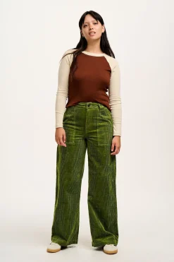 Lucy & Yak Delores - Wide Leg Corduroy Trousers in Pesto Green Online