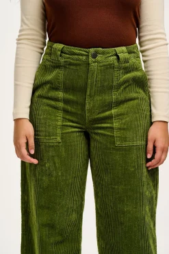 Lucy & Yak Delores - Wide Leg Corduroy Trousers in Pesto Green Online