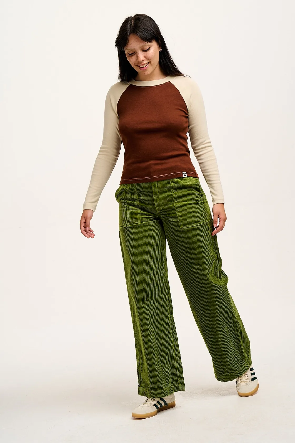 Lucy & Yak Delores - Wide Leg Corduroy Trousers in Pesto Green Online