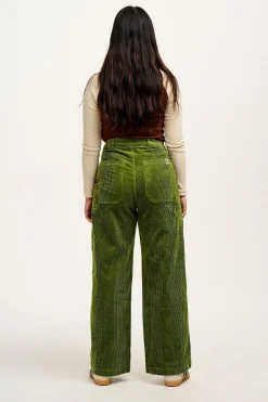 Lucy & Yak Delores - Wide Leg Corduroy Trousers in Pesto Green Online
