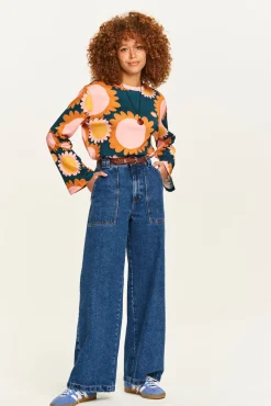 Lucy & Yak Delores - Wide Leg Denim Jeans in Mid Wash Blue Sale