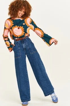Lucy & Yak Delores - Wide Leg Denim Jeans in Mid Wash Blue Sale