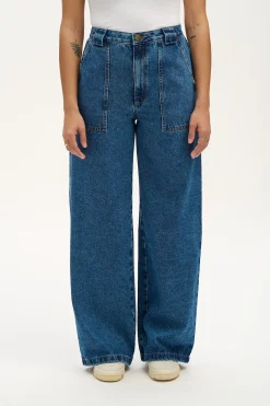 Lucy & Yak Delores - Wide Leg Denim Jeans in Mid Wash Blue Sale