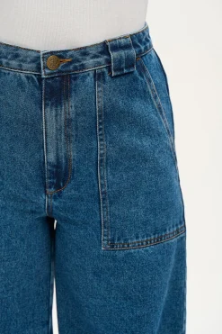 Lucy & Yak Delores - Wide Leg Denim Jeans in Mid Wash Blue Sale