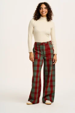 Lucy & Yak Delores - Wide Leg Twill Jeans in Green & Red Houston Tartan Print Best