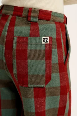 Lucy & Yak Delores - Wide Leg Twill Jeans in Green & Red Houston Tartan Print Best