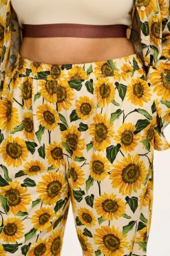 Lucy & Yak Dreamer - Soft Cotton Pyjama Set in Cream Sunflower Print Fashion