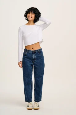 Lucy & Yak Drew - Straight Leg Denim Jeans in Mid Wash Blue Fashion