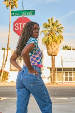 Lucy & Yak Drew - Straight Leg Denim Jeans in Mid Wash Blue Fashion