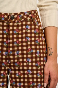Lucy & Yak Drew - Straight Leg Twill Trousers in Meryl Check Print Clearance