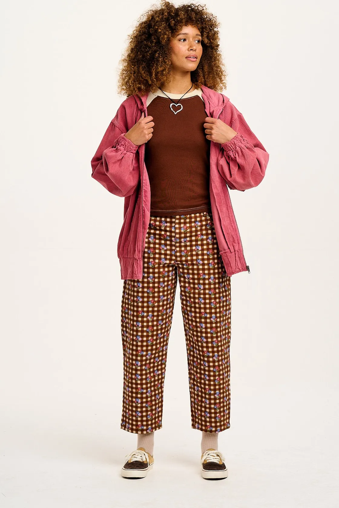 Lucy & Yak Drew - Straight Leg Twill Trousers in Meryl Check Print Clearance