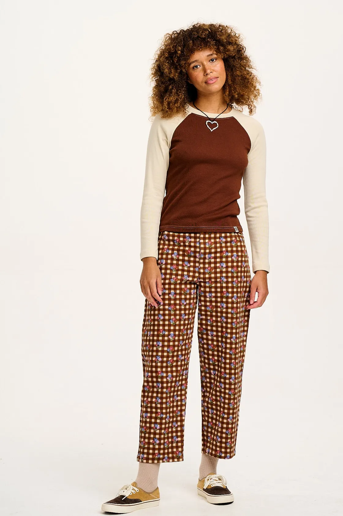 Lucy & Yak Drew - Straight Leg Twill Trousers in Meryl Check Print Clearance
