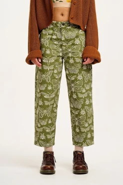 Lucy & Yak Drew - Straight Leg Twill Trousers in Papilio Print Hot