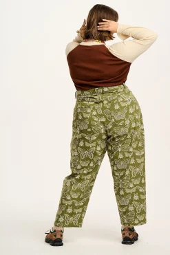 Lucy & Yak Drew - Straight Leg Twill Trousers in Papilio Print Hot