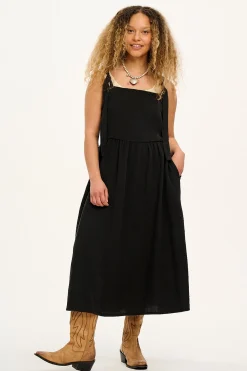 Lucy & Yak Faye - Midi Cotton Gauze Dress in Black Hot