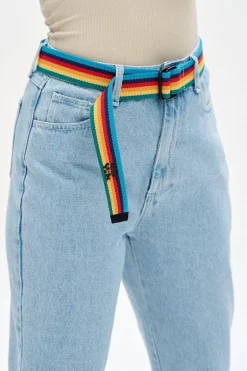 Lucy & Yak Flynn - D-Ring Cotton Webbing Belt in Rainbow Stripe Outlet