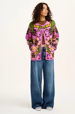 Lucy & Yak Frederika - Cardigan in Purple Poppies Print Outlet