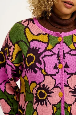 Lucy & Yak Frederika - Cardigan in Purple Poppies Print Outlet